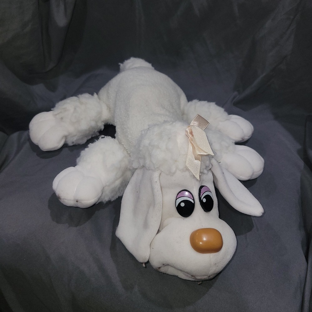 Vintage 1980s Pound Puppies White Poodle Purple Eyes Ribbon 19" Tonka Toys